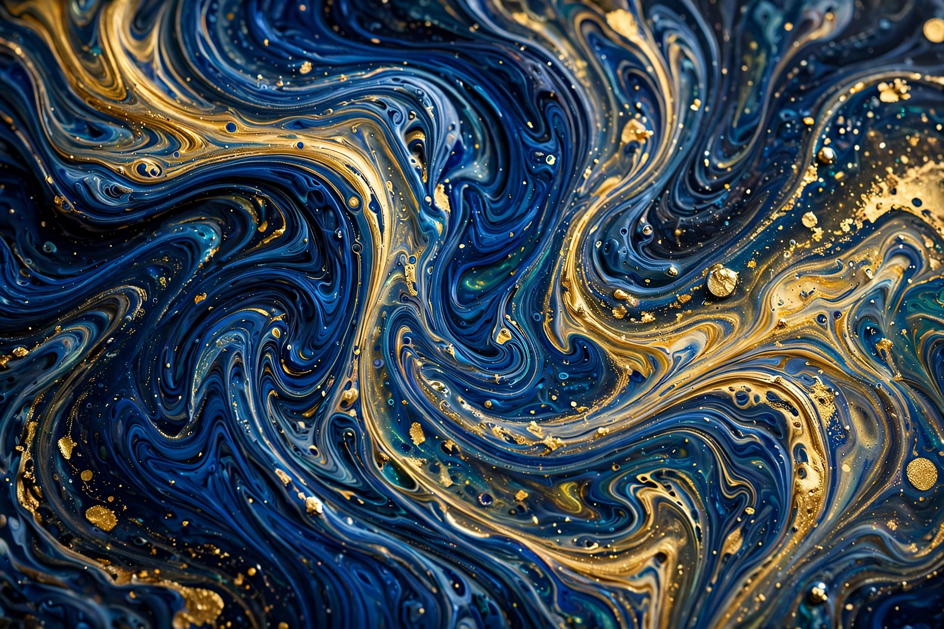 Blue and Gold Fluid Art