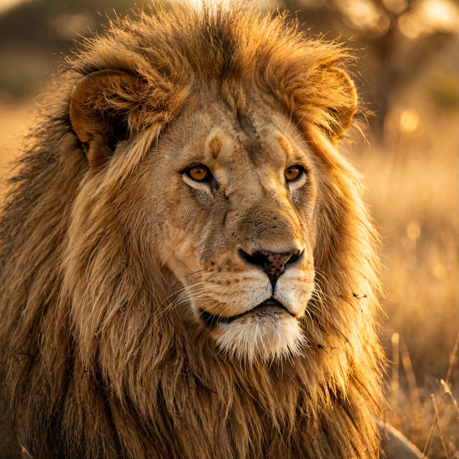 Lion in Golden Savanna Light