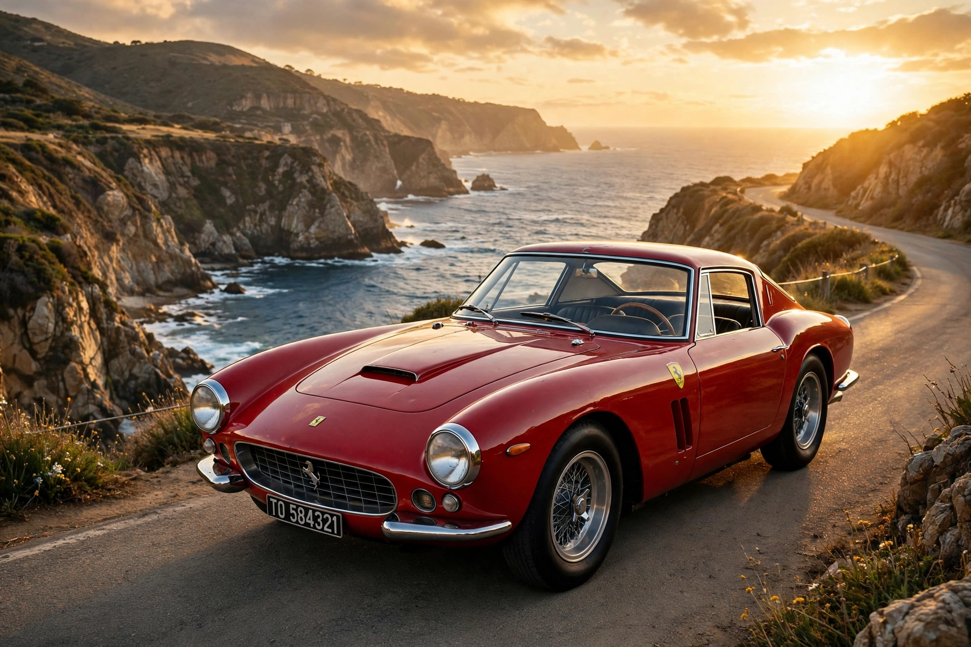 Vintage Car on a Coastal Road