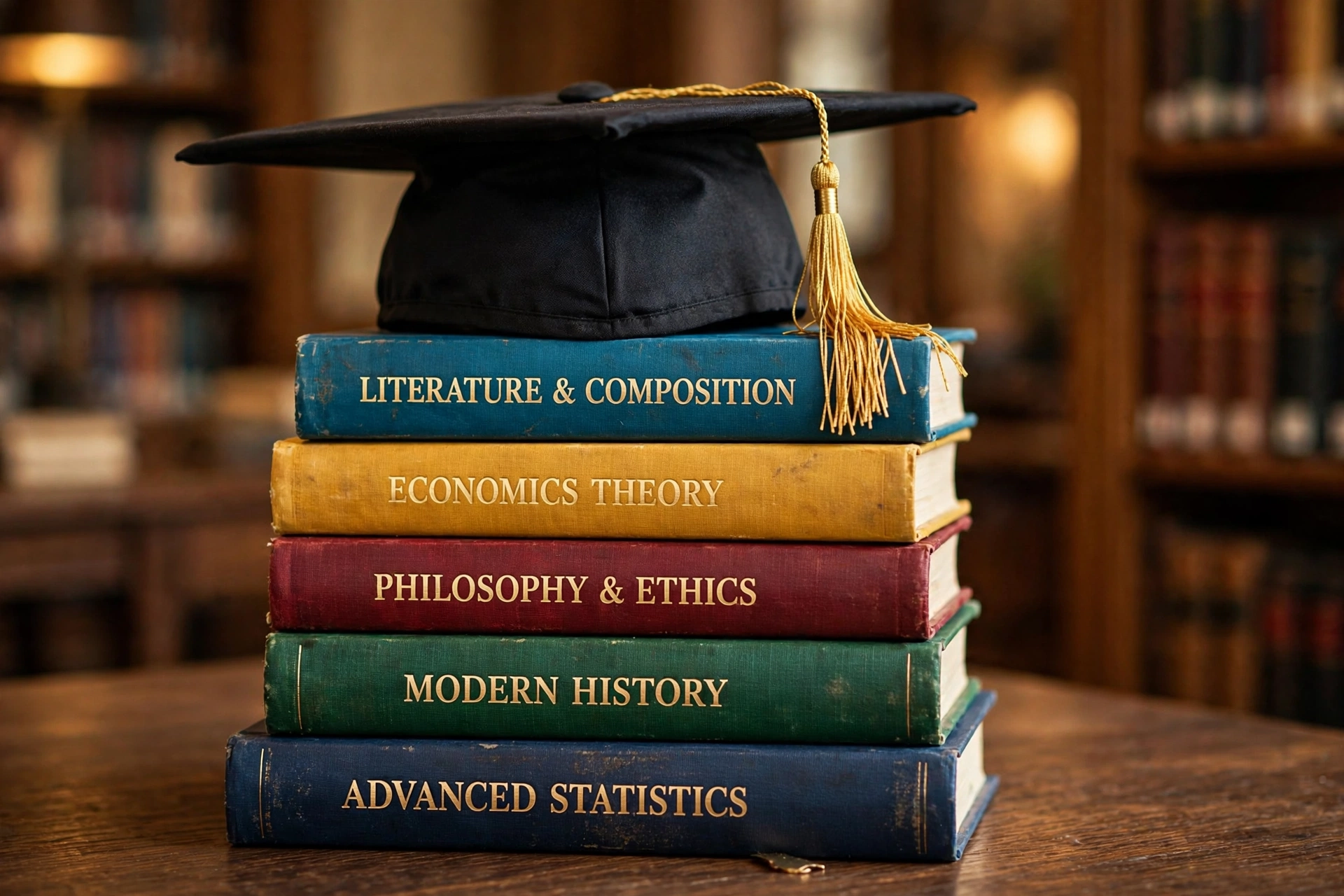 Stack of Books with Graduation Cap