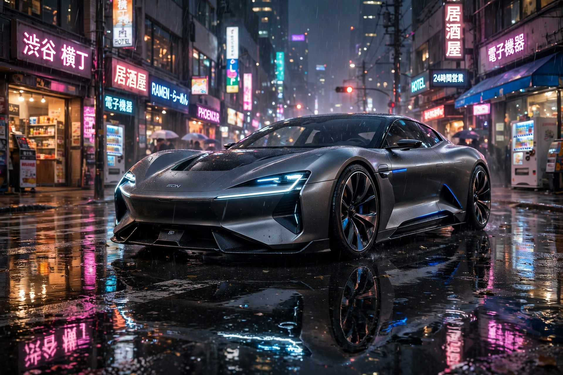 Electric Sports Car in a Neon City