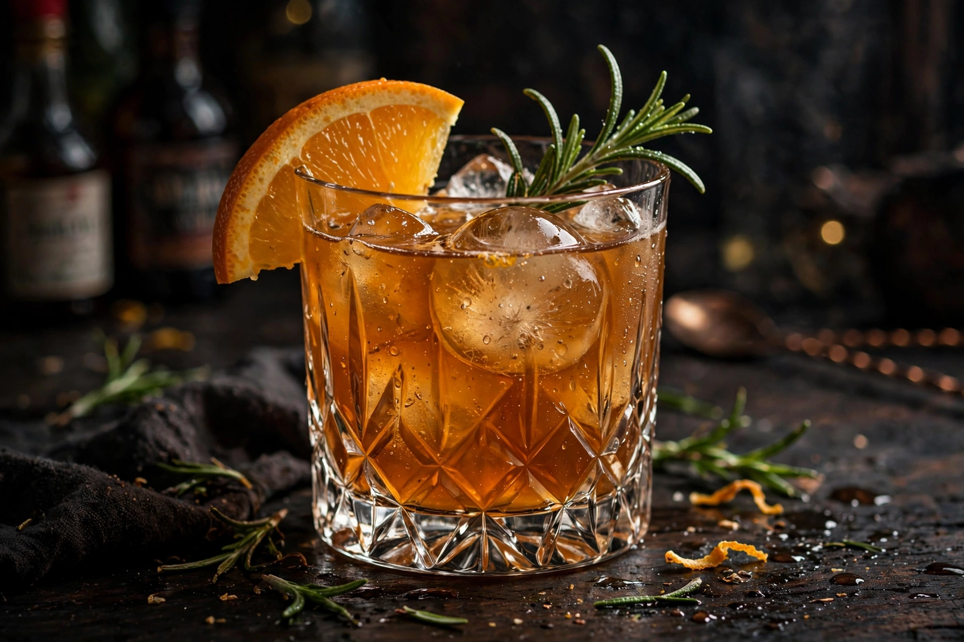 Craft Cocktail on a Dark Bar