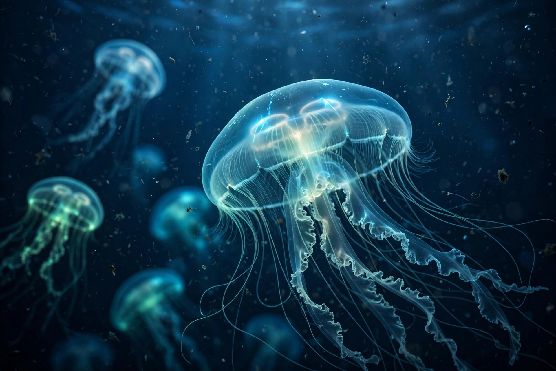 Glowing Jellyfish in Deep Blue