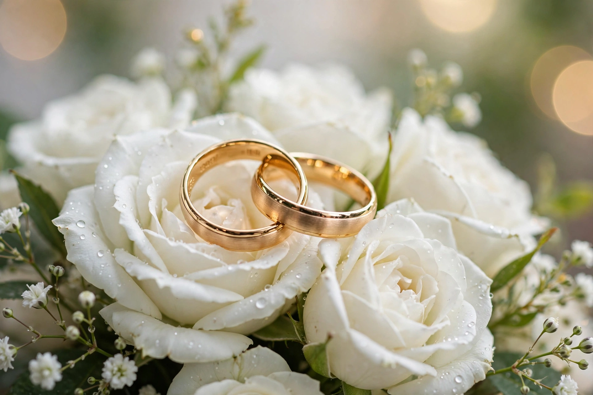 Wedding Rings on White Roses