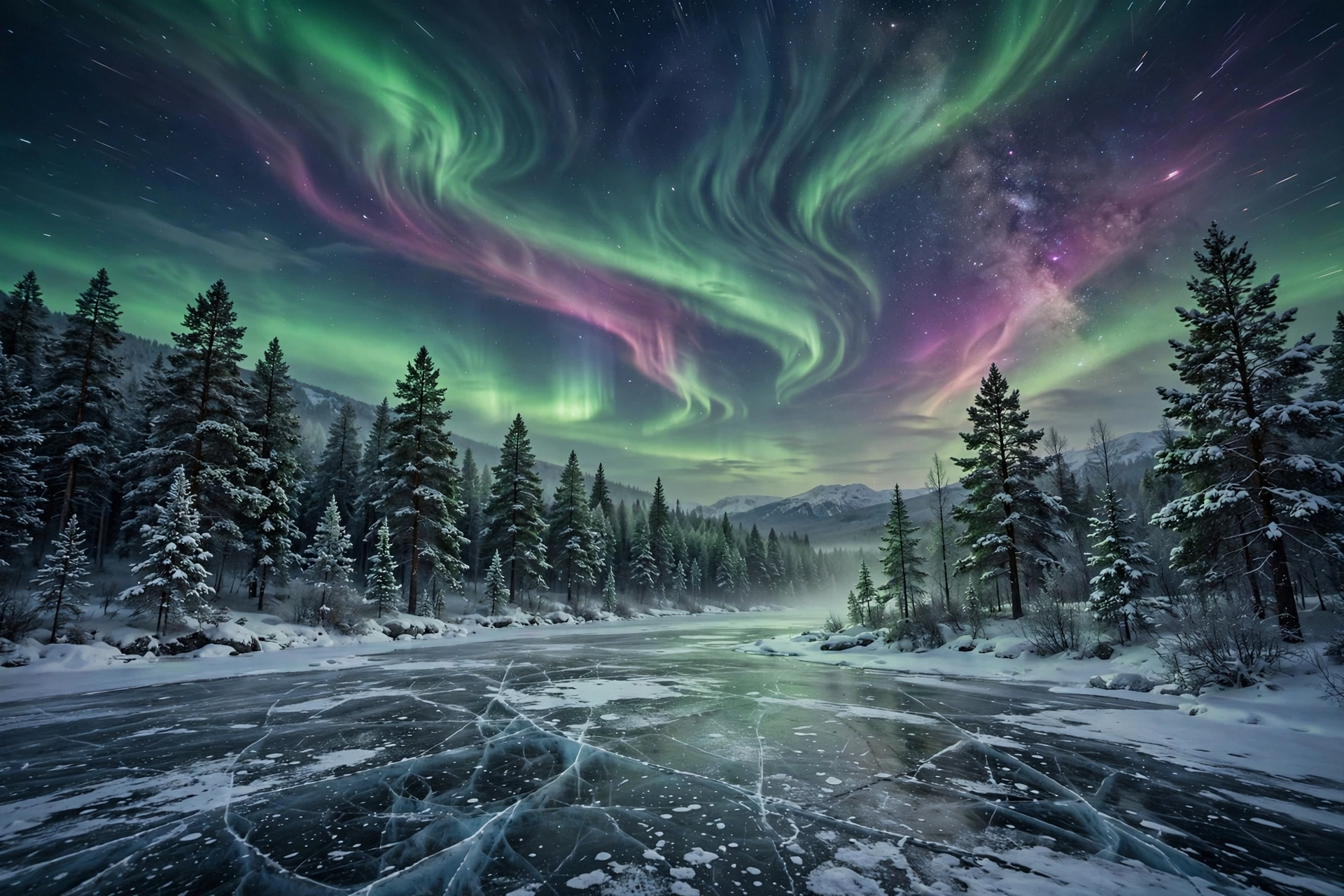 Northern Lights over a Frozen Lake