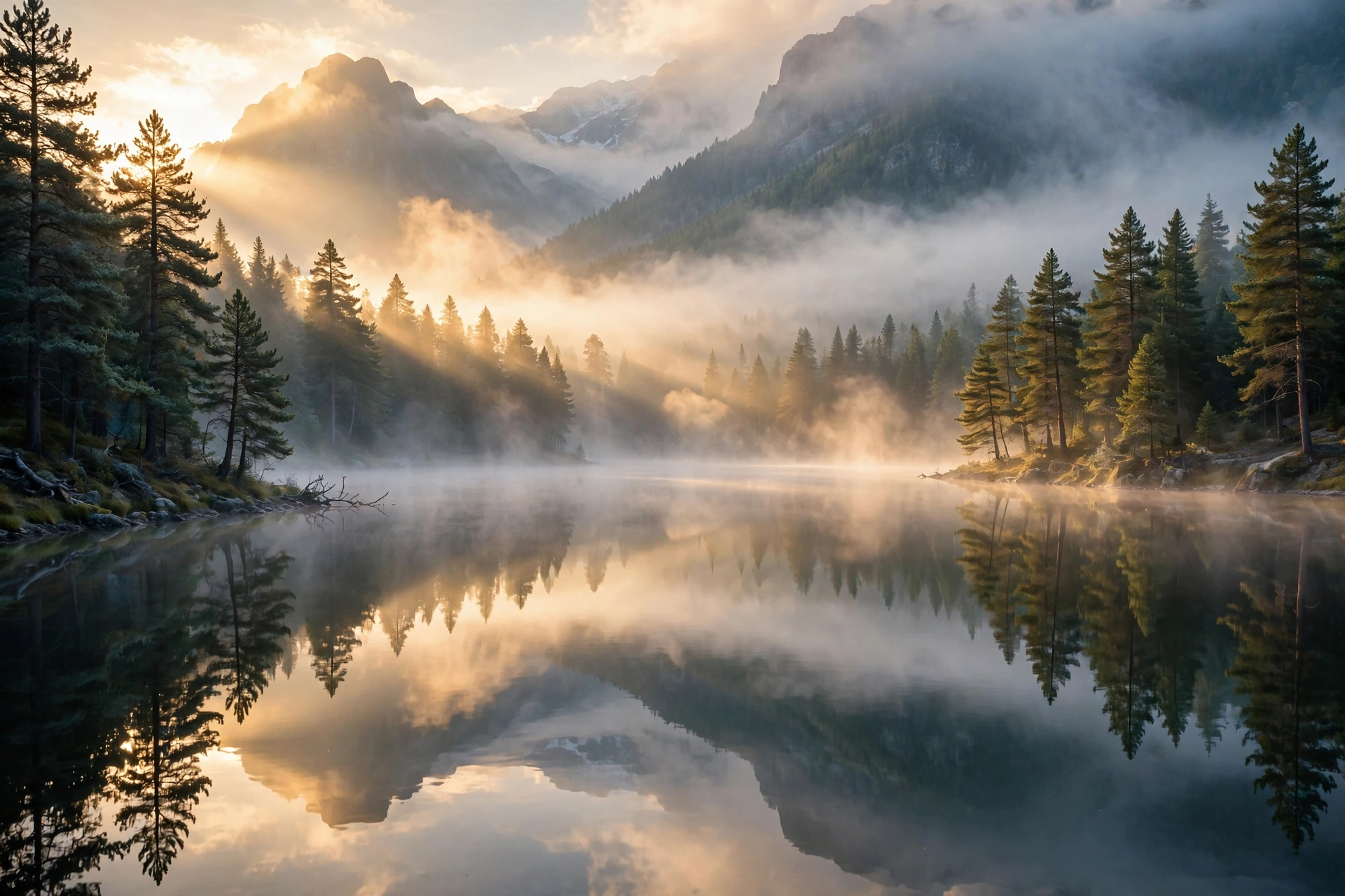 Misty Mountain Lake at Sunrise