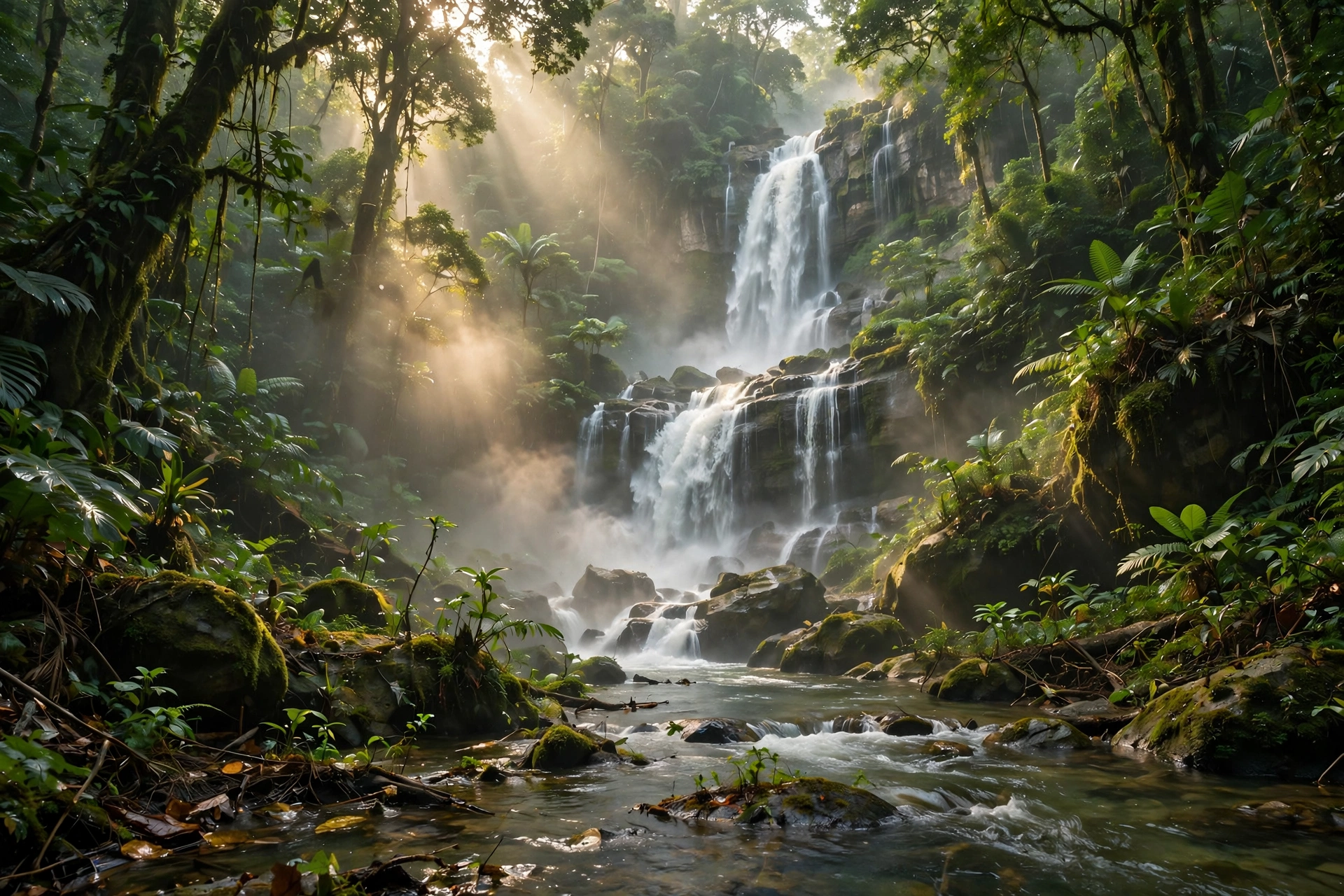 Waterfall in a Lush Jungle