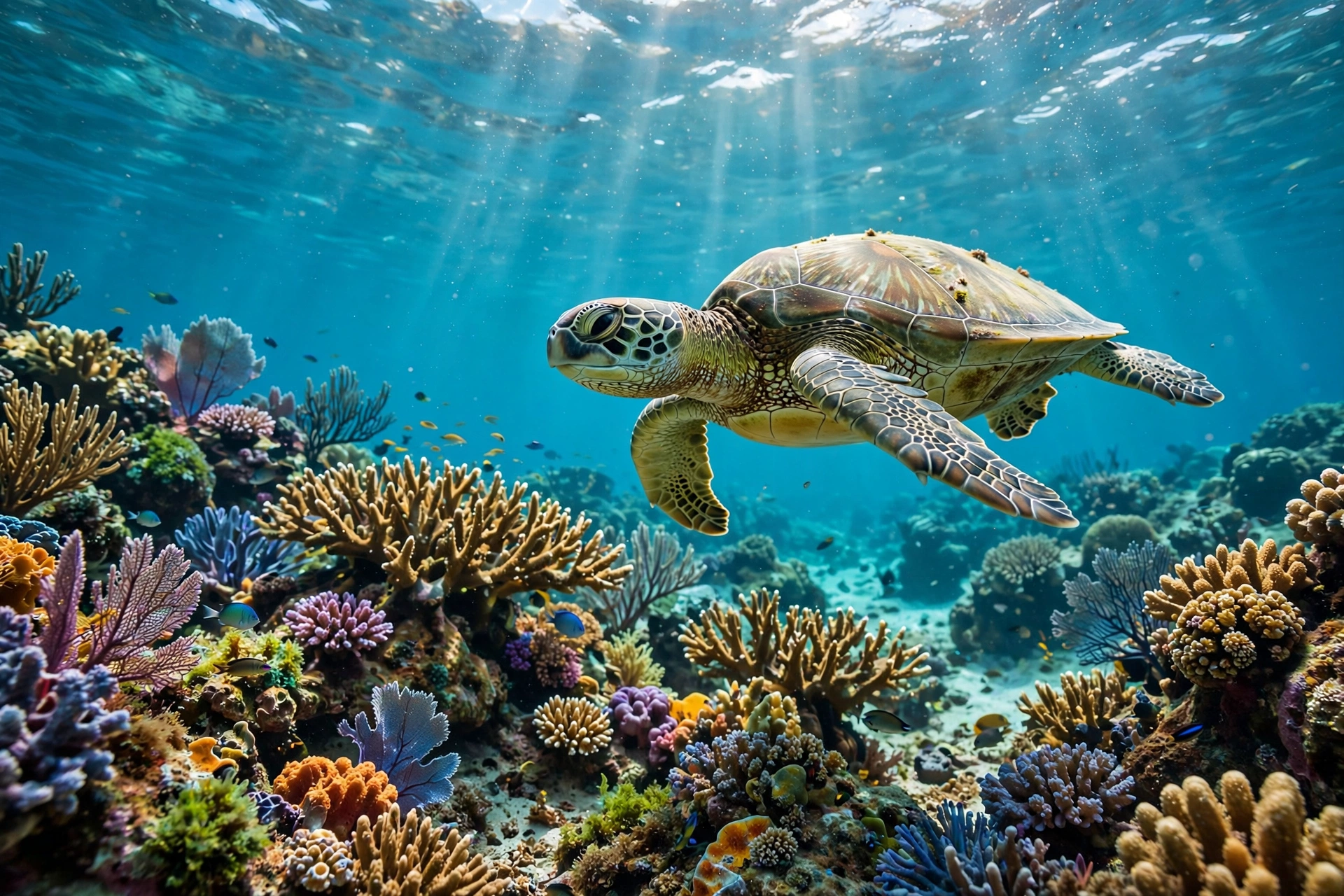 Sea Turtle in a Coral Reef
