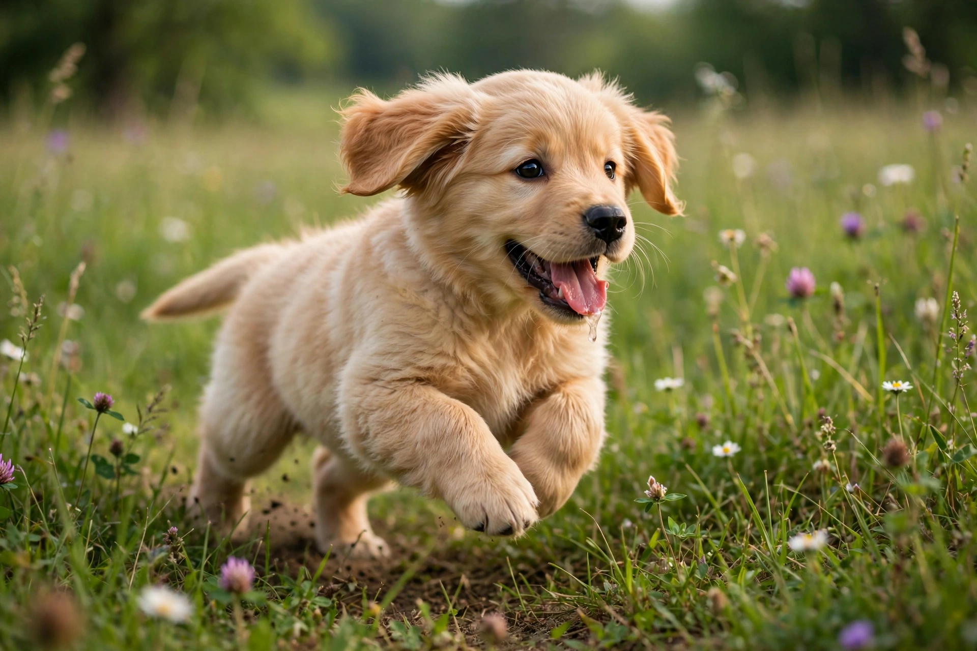 Golden Retriever Puppy in a Meadow